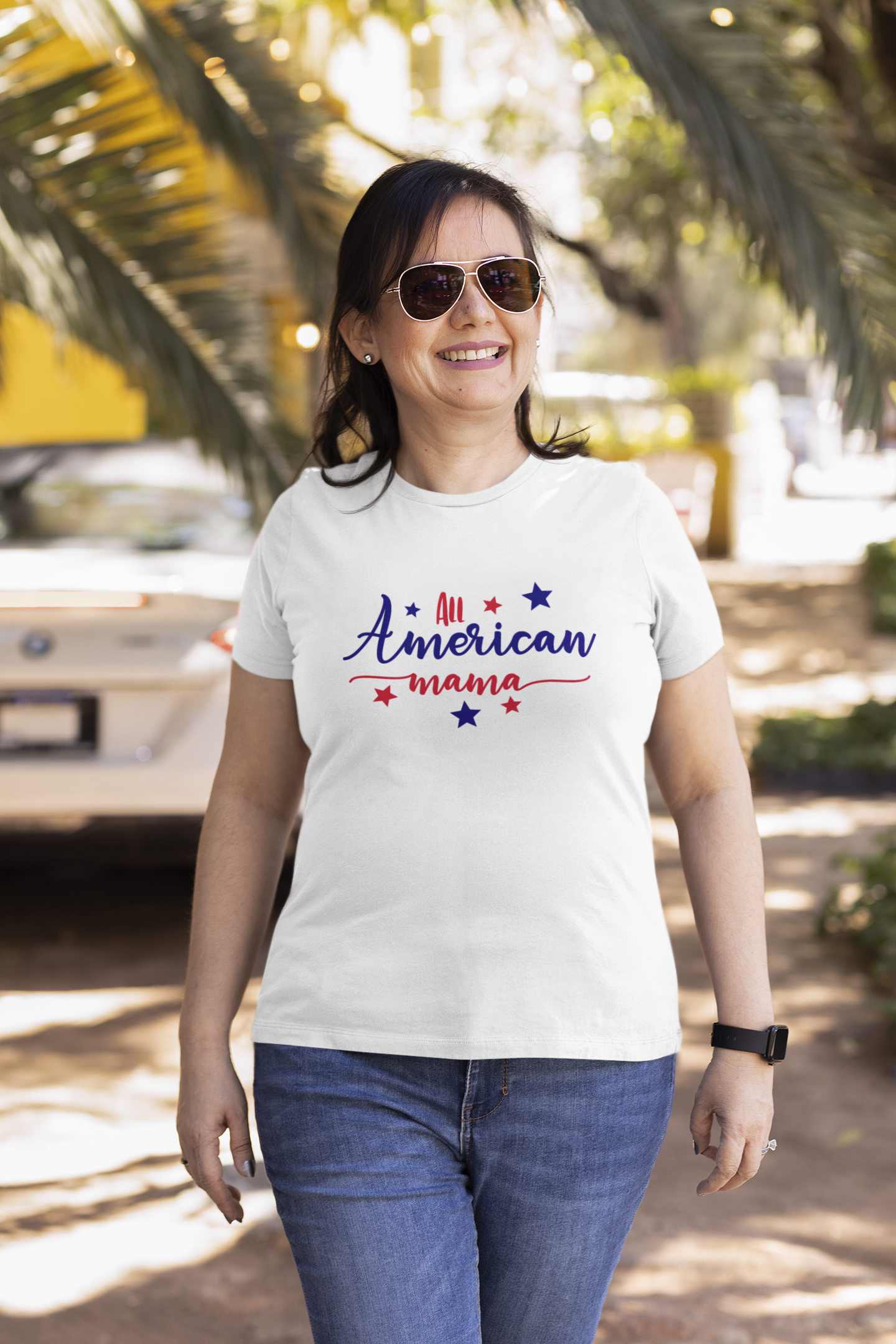 Shaka Brands | Graphic Tee's | All American Mama 4th of July Crew neck T-Shirt