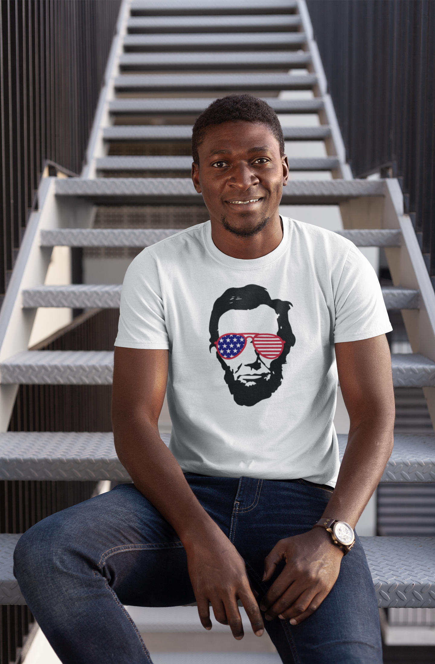 Shaka Brands | Graphic Tee's | Cool Abraham Lincoln 4th of July Crew neck T-Shirt