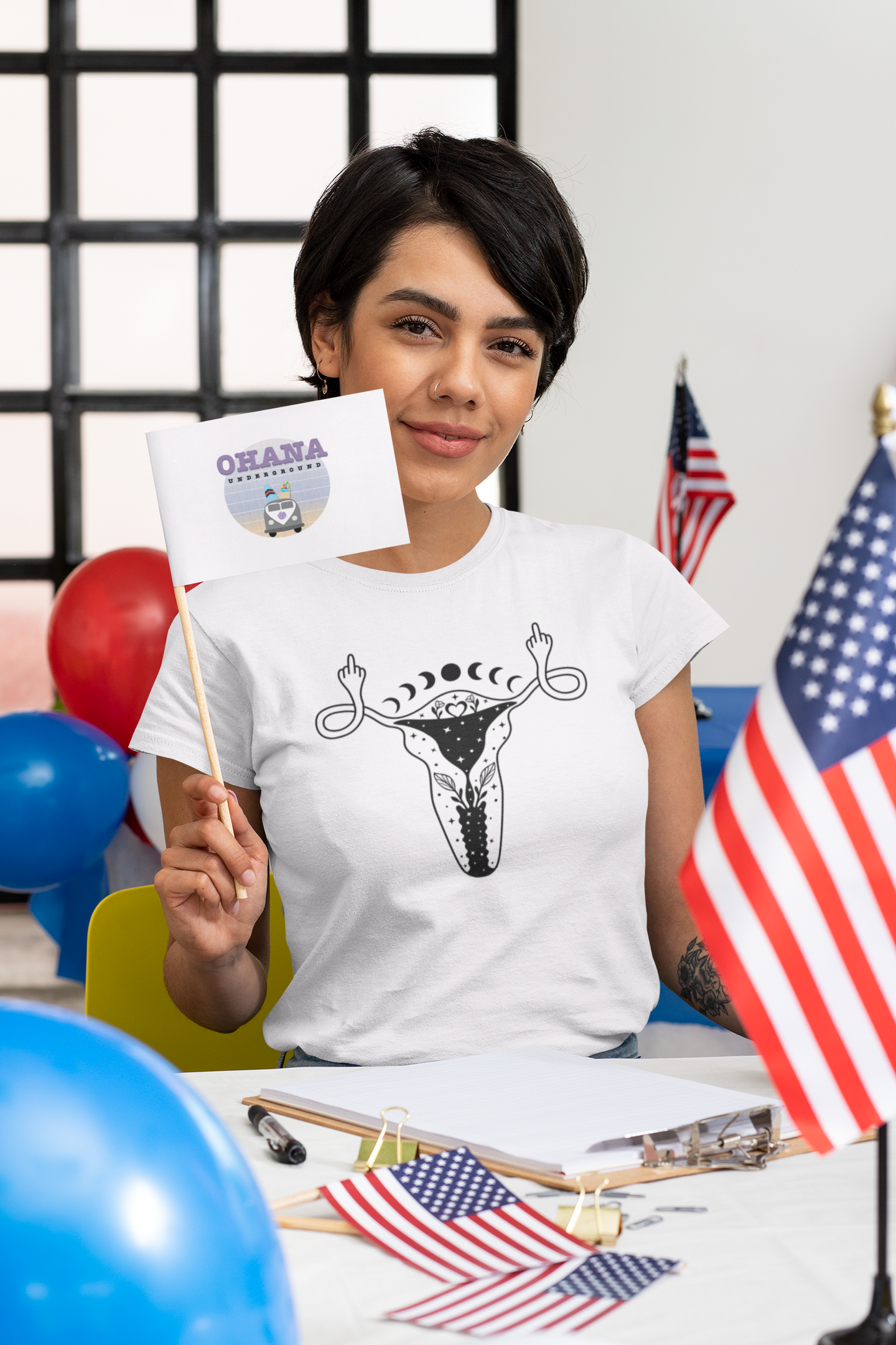 Shaka Brands | Graphic Tee's | Double Bird Uterus Crew neck T-Shirt