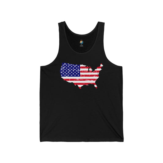 Patriotic Tank Top featuring USA Flag Design | Unisex Jersey Tank for Summer Parties, 4th of July, BBQs, Outdoor Events, Casual Wear