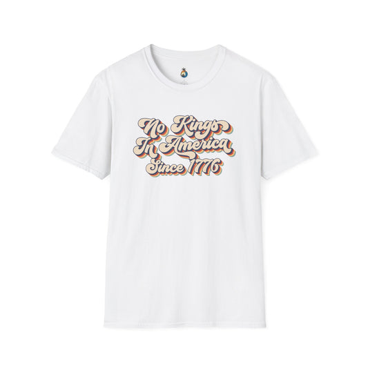 No Kings In America T-Shirt, Vintage Graphic Tee, Unisex Softstyle Shirt, Independence Day Gift, Casual Wear, Patriotic Apparel