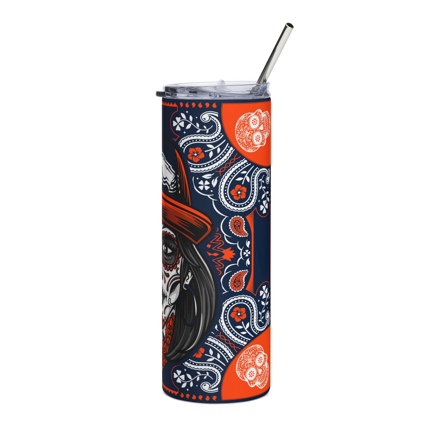 Broncos Sugar Skull 20 oz Tumbler – Sublimated, Double-Walled