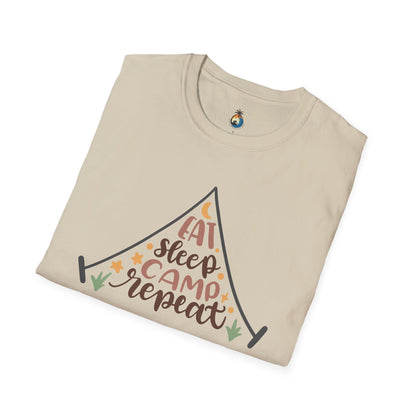 Camping Lifestyle T-Shirt, Eat Sleep Camp Repeat Shirt, Unisex Summer Tee, Outdoor Adventure Clothing, Gifts for Campers, Hiking Memento