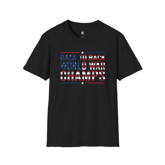Vintage-Inspired Unisex T-Shirt, Back to Back World War Champs Tee, Casual Wear, Patriotic Gift, Independence Day Celebration