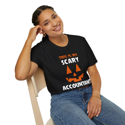 Shaka Brands | Halloween T‑Shirt | “This Is My Scary Accountant Costume” | Unisex | Soft Cotton Blend | Sizes S–2XL