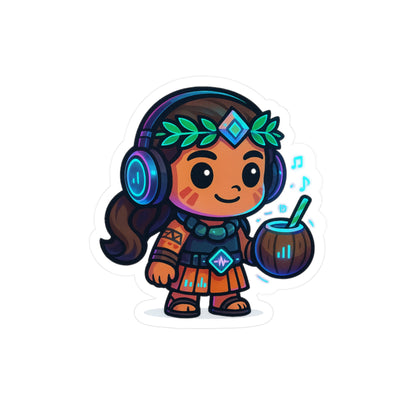 Chibi Wahine me ka Niu — Coconut Drink Vinyl Sticker
