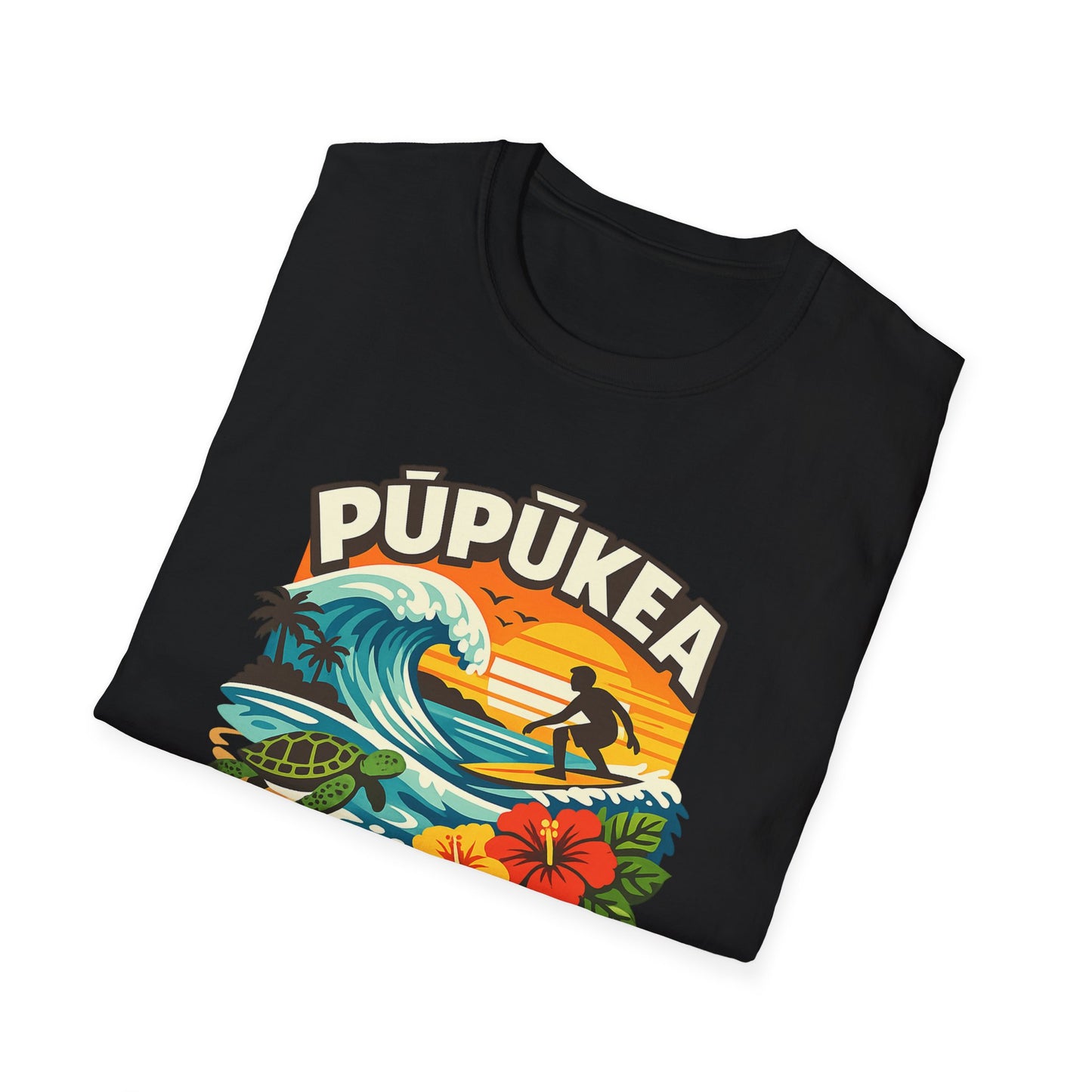 Pūpūkea Hawaii Surf Sunset Wave & Honu – Flat Vector Tropical T-Shirt