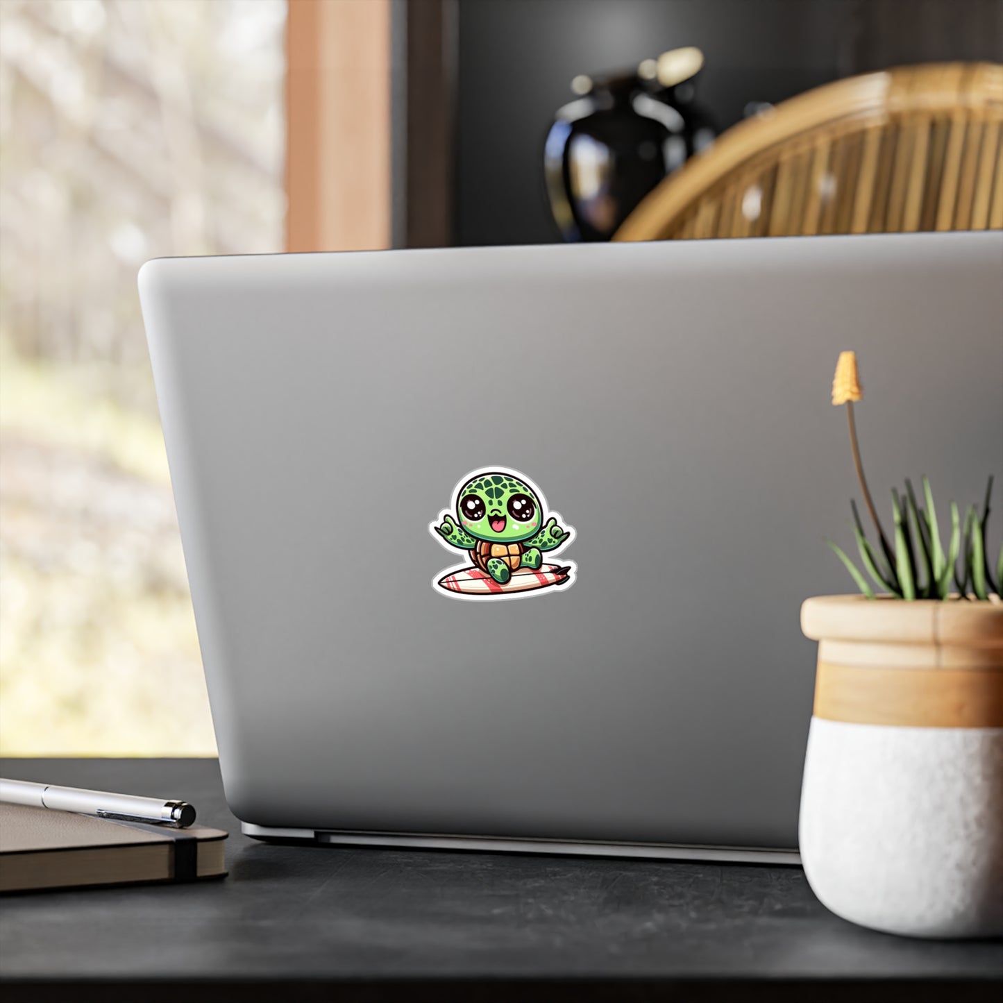 Cute Turtle Surfing Vinyl Decal for Kids' Rooms