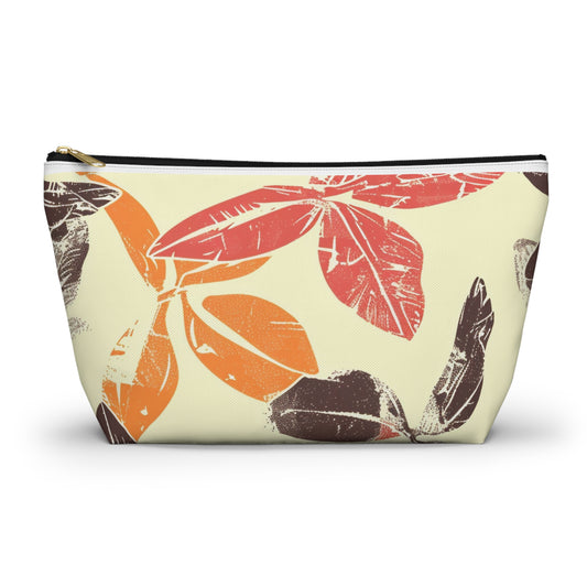 Bohemian Leaf Accessory Pouch, Travel Makeup Bag, Cosmetic Organizer, Earthy Gift, Eco-Friendly Zip Pouch