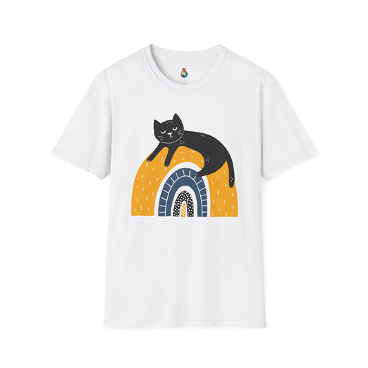 Rainbow Cat Unisex Softstyle T-Shirt, Cute Cat Graphic Tee, Gift for Cat Lovers, Casual Wear, Fun Summer Shirt