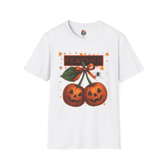 Halloween Teacher T-Shirt with Pumpkins, Spooky Costume Tee, Fall Festival Shirt, Autumn Gift for Educators, Halloween Party Top