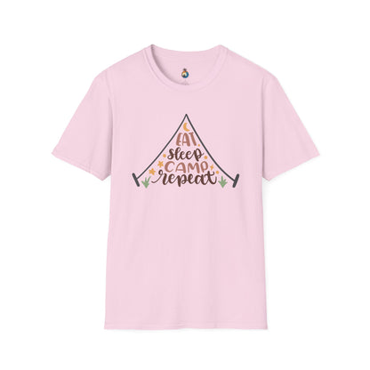 Camping Lifestyle T-Shirt, Eat Sleep Camp Repeat Shirt, Unisex Summer Tee, Outdoor Adventure Clothing, Gifts for Campers, Hiking Memento