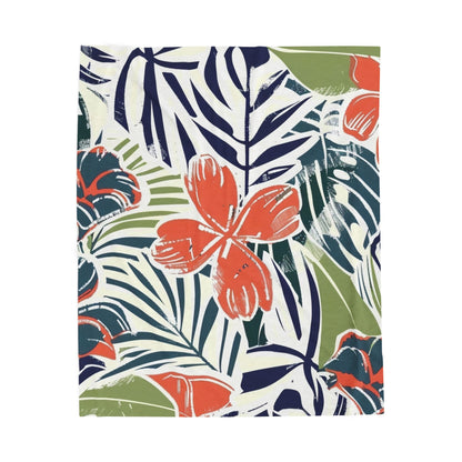 Tropical Floral Velveteen Plush Blanket - Cozy Throw for Home, Beach Days, Gift for Mom, Summer Decor, Relaxation