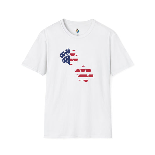 Patriotic Paw Print T-Shirt, Softstyle Tee, Animal Lover Gift, Independence Day Apparel, Fourth of July Shirt