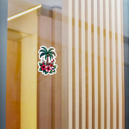 Tropical Floral Kiss-Cut Vinyl Decals | Palm Tree & Hibiscus Stickers
