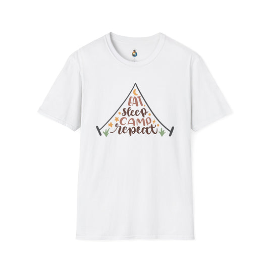Camping Lifestyle T-Shirt, Eat Sleep Camp Repeat Shirt, Unisex Summer Tee, Outdoor Adventure Clothing, Gifts for Campers, Hiking Memento