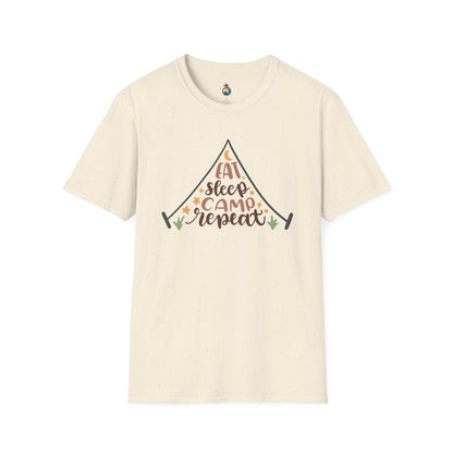 Camping Lifestyle T-Shirt, Eat Sleep Camp Repeat Shirt, Unisex Summer Tee, Outdoor Adventure Clothing, Gifts for Campers, Hiking Memento