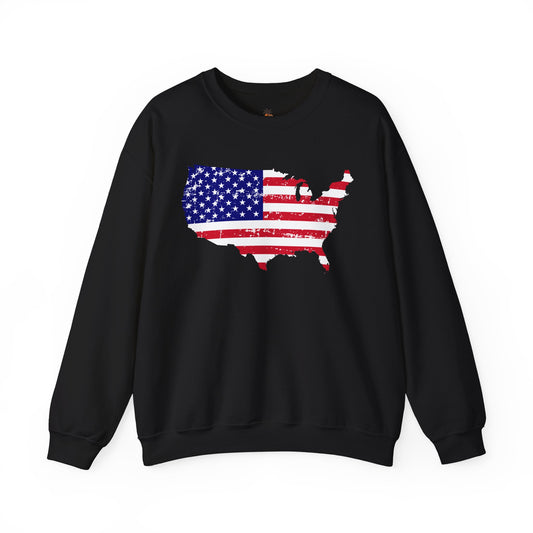 Patriotic America Sweatshirt - Unisex Heavy Blend™ Crewneck, USA Flag Design, Cozy Fall Apparel, Gift for Veterans, Independence Day Fashion
