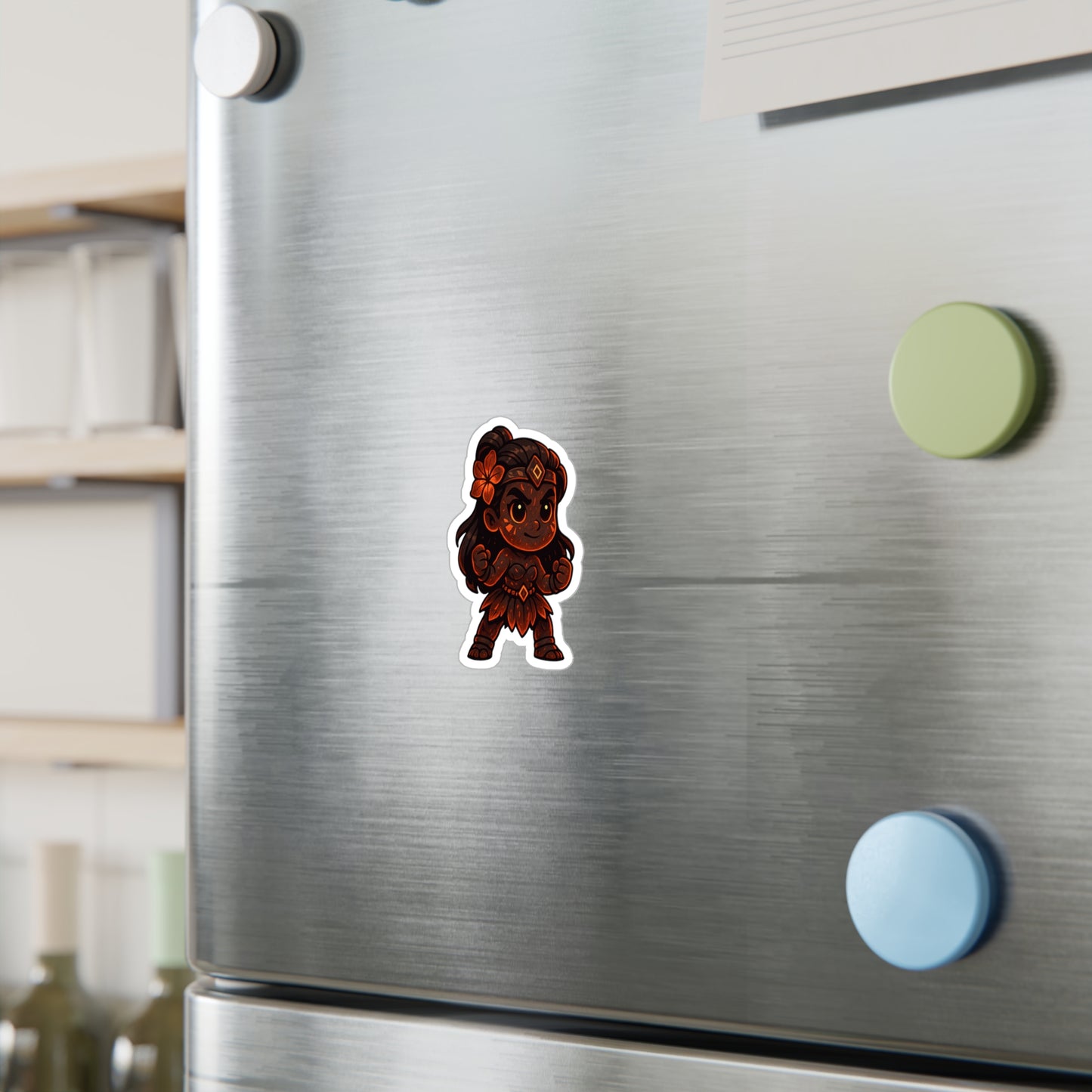 Chibi Wahine Ahi (Fire-Born) | Hawaiian Vinyl Sticker (Waterproof)