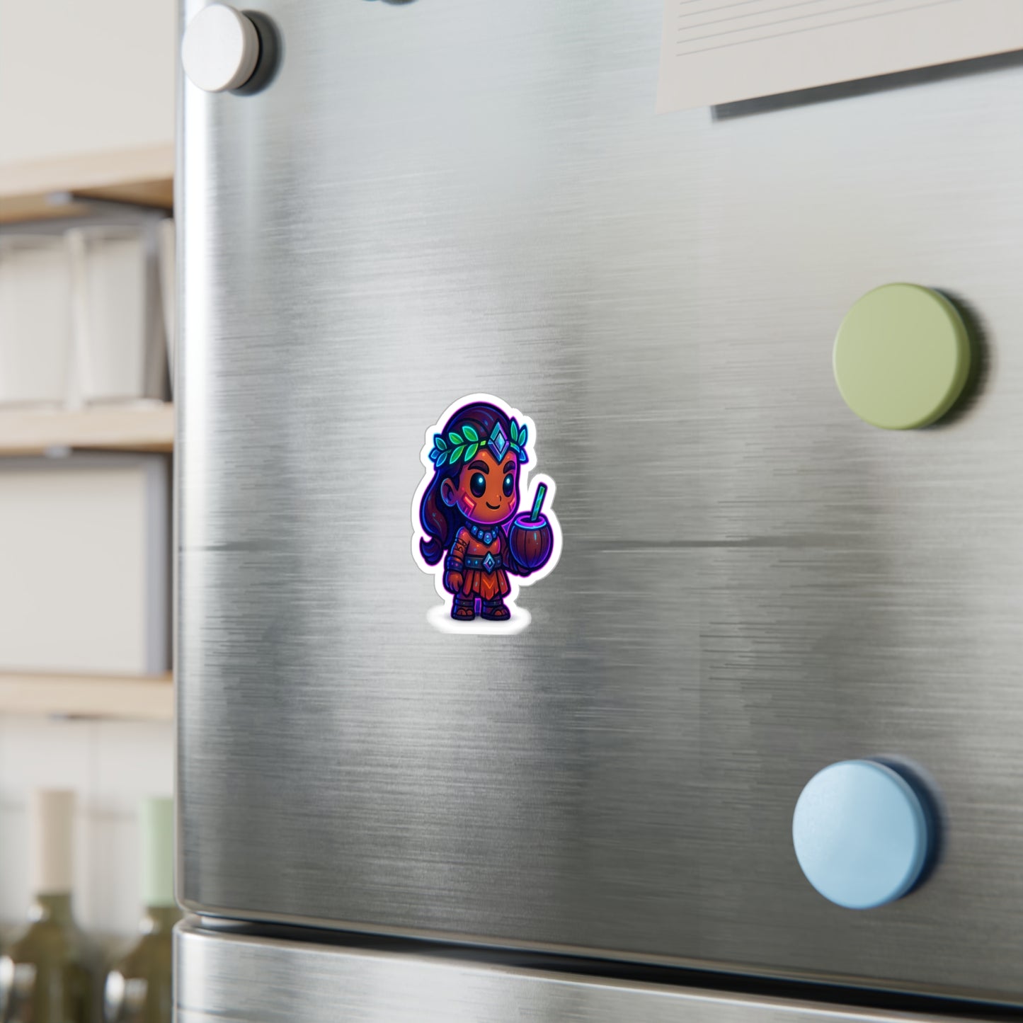 Chibi Wahine me ka Niu — Coconut Drink Vinyl Sticker