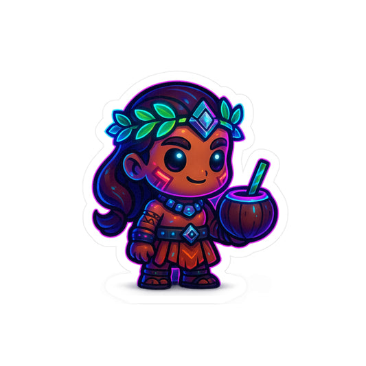 Chibi Wahine me ka Niu — Coconut Drink Vinyl Sticker