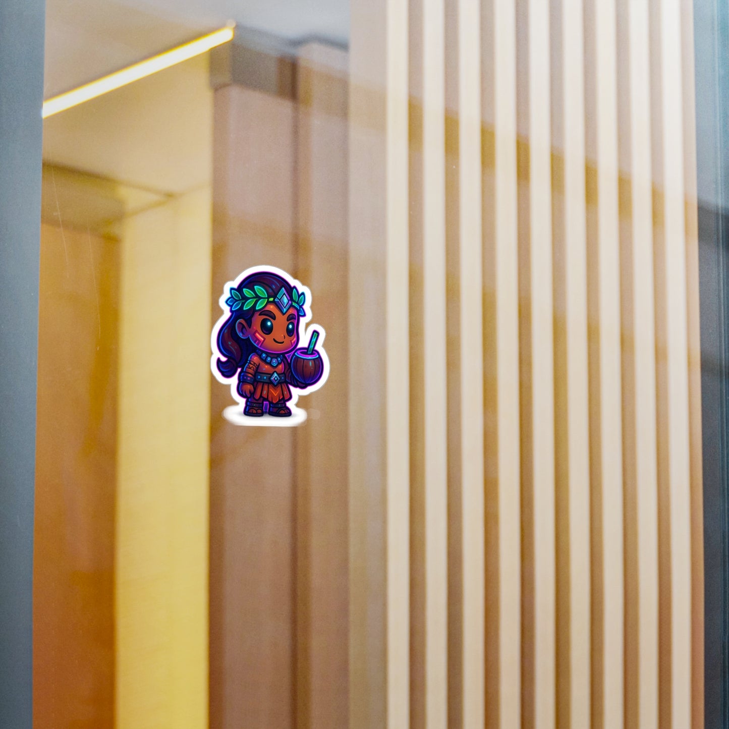 Chibi Wahine me ka Niu — Coconut Drink Vinyl Sticker