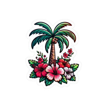 Tropical Floral Kiss-Cut Vinyl Decals | Palm Tree & Hibiscus Stickers