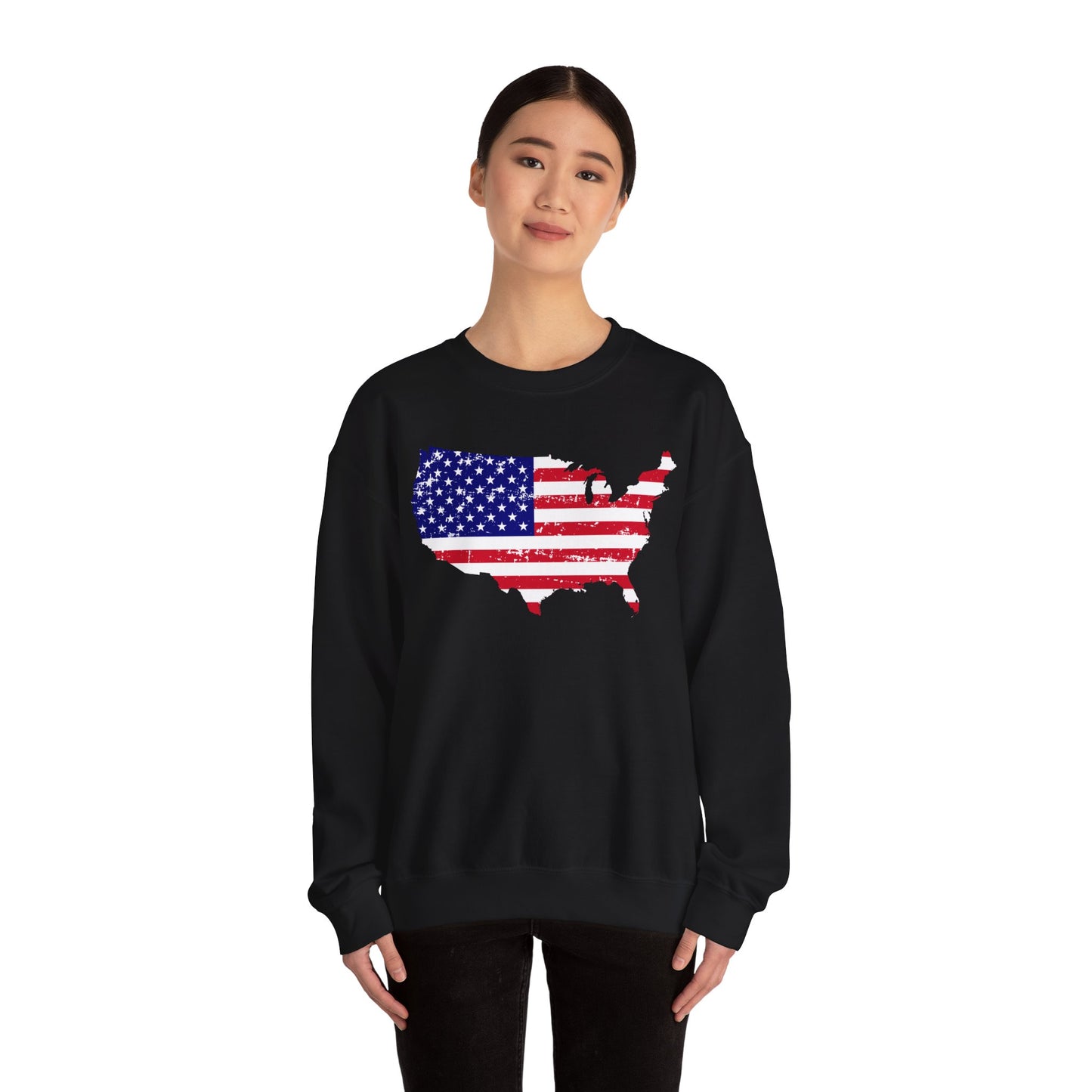 Patriotic America Sweatshirt - Unisex Heavy Blend™ Crewneck, USA Flag Design, Cozy Fall Apparel, Gift for Veterans, Independence Day Fashion