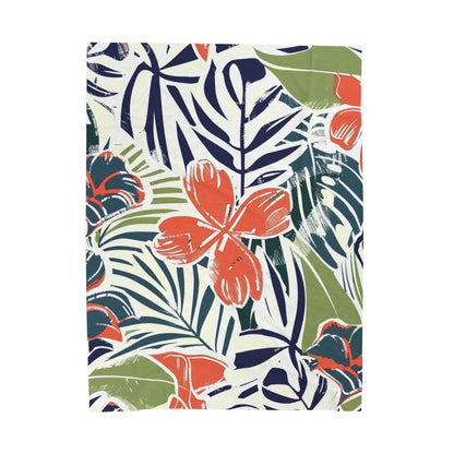 Tropical Floral Velveteen Plush Blanket - Cozy Throw for Home, Beach Days, Gift for Mom, Summer Decor, Relaxation