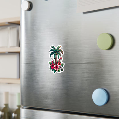 Tropical Floral Kiss-Cut Vinyl Decals | Palm Tree & Hibiscus Stickers