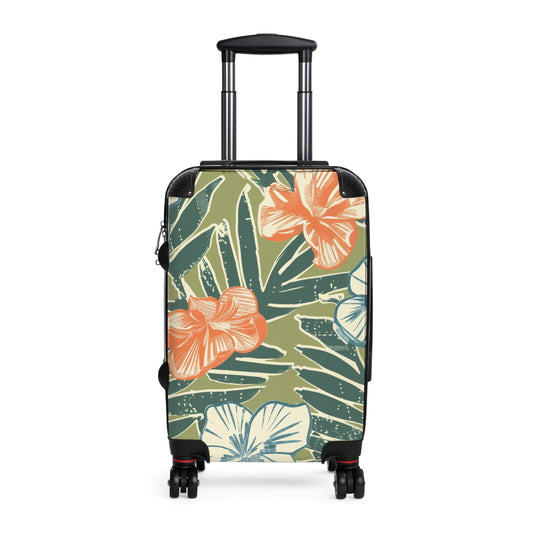 Tropical Floral Suitcase, Vintage Travel Luggage, Vacation Bag, Summer Getaway Gear, Stylish Holiday Travel