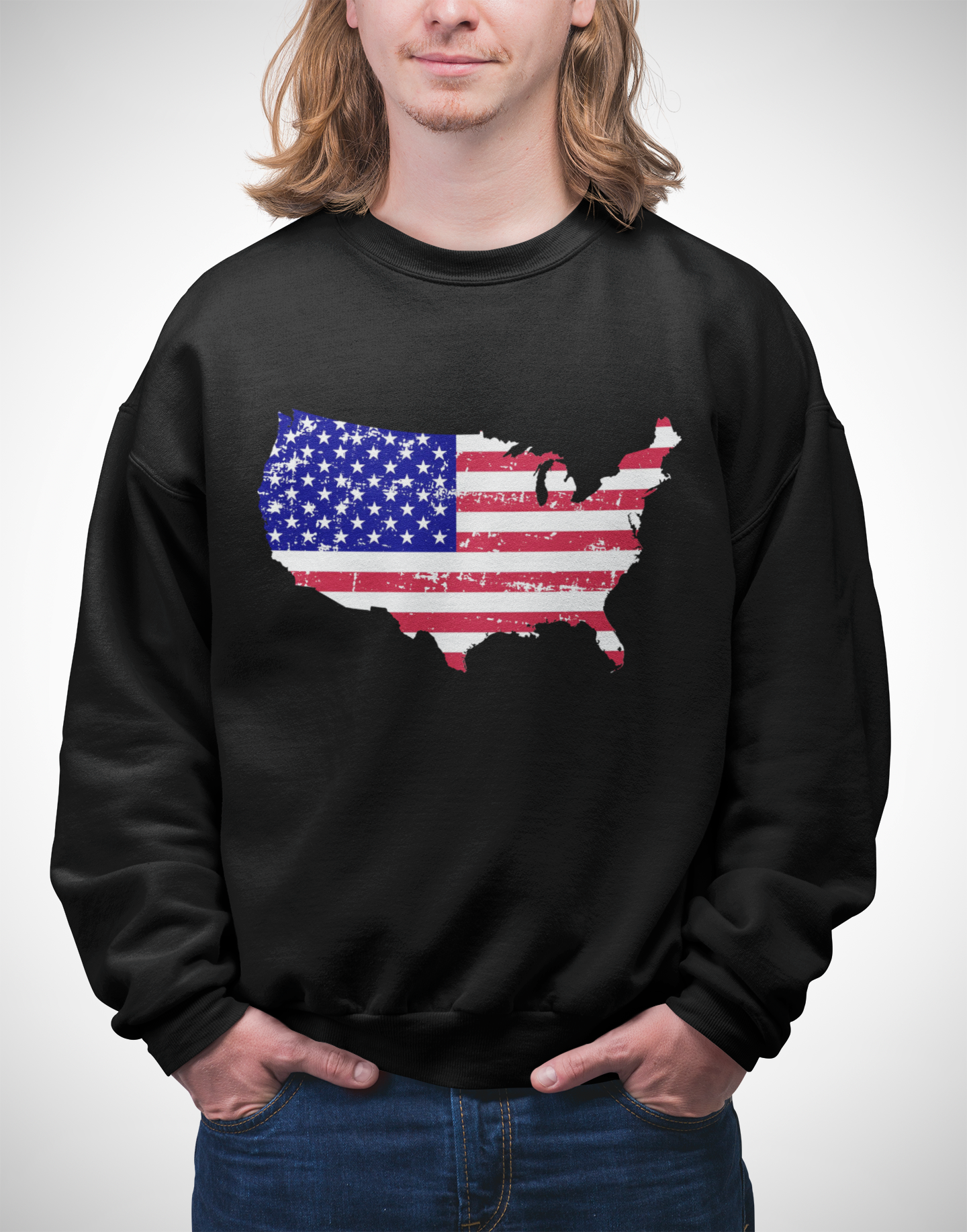 Patriotic America Sweatshirt - Unisex Heavy Blend™ Crewneck, USA Flag Design, Cozy Fall Apparel, Gift for Veterans, Independence Day Fashion