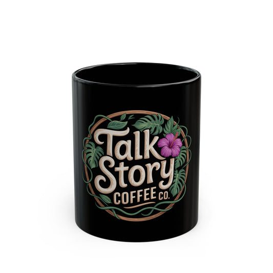 Tropical Coffee Mug, Talk Story Coffee Co Design, Gift for Coffee Lovers, Black Ceramic Mug, Relaxing Vibe, Home Cafe Decor