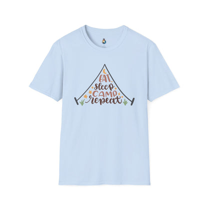 Camping Lifestyle T-Shirt, Eat Sleep Camp Repeat Shirt, Unisex Summer Tee, Outdoor Adventure Clothing, Gifts for Campers, Hiking Memento