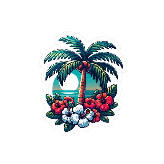 Tropical Paradise Vinyl Decals - Colorful Hibiscus & Palm Tree Stickers for Aesthetic Decor