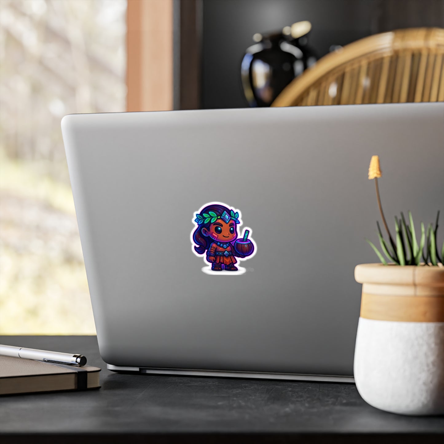 Chibi Wahine me ka Niu — Coconut Drink Vinyl Sticker