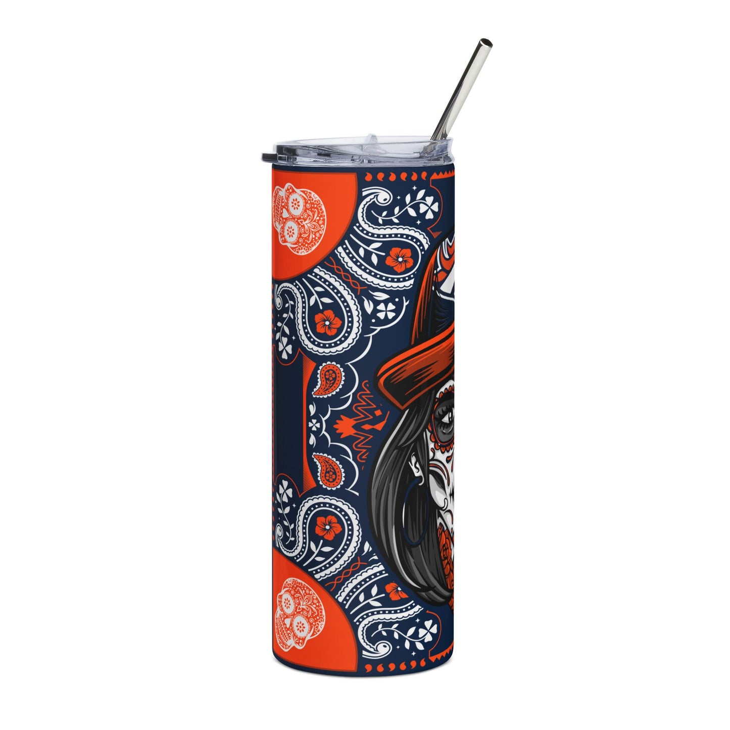 Broncos Sugar Skull 20 oz Tumbler – Sublimated, Double-Walled