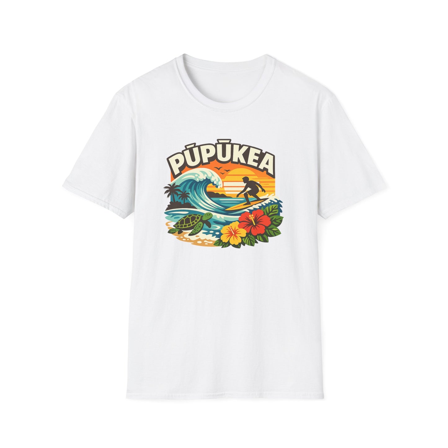 Pūpūkea Hawaii Surf Sunset Wave & Honu – Flat Vector Tropical T-Shirt