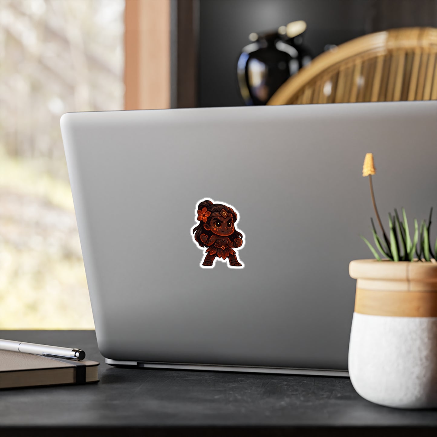 Chibi Wahine Ahi (Fire-Born) | Hawaiian Vinyl Sticker (Waterproof)