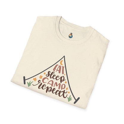 Camping Lifestyle T-Shirt, Eat Sleep Camp Repeat Shirt, Unisex Summer Tee, Outdoor Adventure Clothing, Gifts for Campers, Hiking Memento