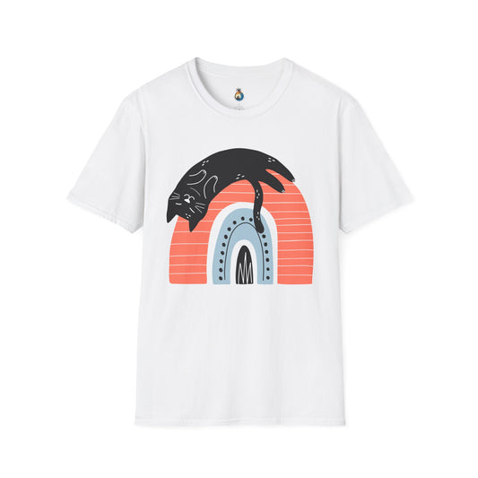 Playful Cat Rainbow T-Shirt, Cat Lover Gift, Unisex Softstyle Tee, Casual Wear, Cute Pet Top, Gift for Cat Owners, Birthday Present