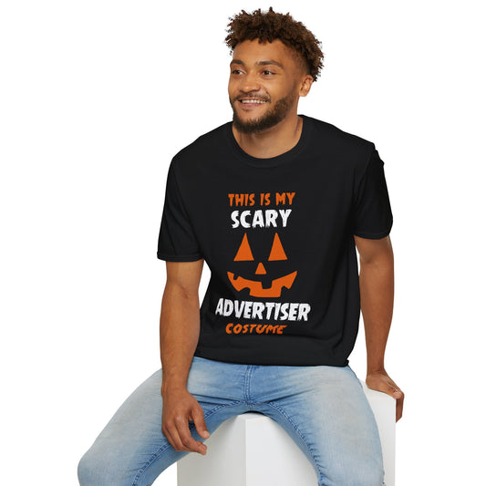 Shaka Brands | Halloween T‑Shirt | “This Is My Scary Advertiser Costume” | Unisex | Soft Cotton Blend | Sizes S–2XL