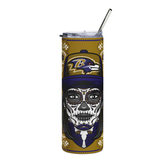 Ravens Sugar Skull 20 oz Tumbler – Sublimated, Double-Walled