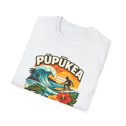 Pūpūkea Hawaii Surf Sunset Wave & Honu – Flat Vector Tropical T-Shirt