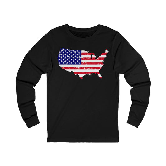 Patriotic Long Sleeve Tee, USA Flag Shirt, Gift for Veterans, Independence Day Apparel, American Pride Clothing