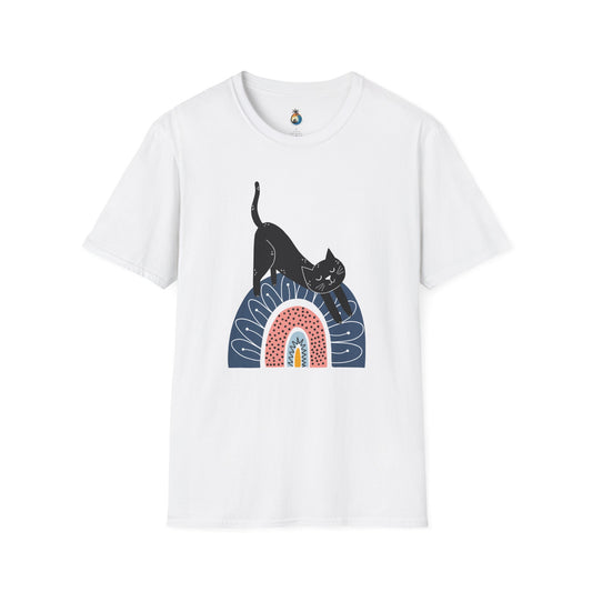 Black Cat Rainbow T-Shirt, Cute Cat Lover Tee, Gift for Cat Parents, Unisex Softstyle Shirt, Pet Lover Apparel, Cozy Casual Wear