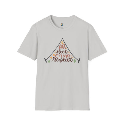 Camping Lifestyle T-Shirt, Eat Sleep Camp Repeat Shirt, Unisex Summer Tee, Outdoor Adventure Clothing, Gifts for Campers, Hiking Memento
