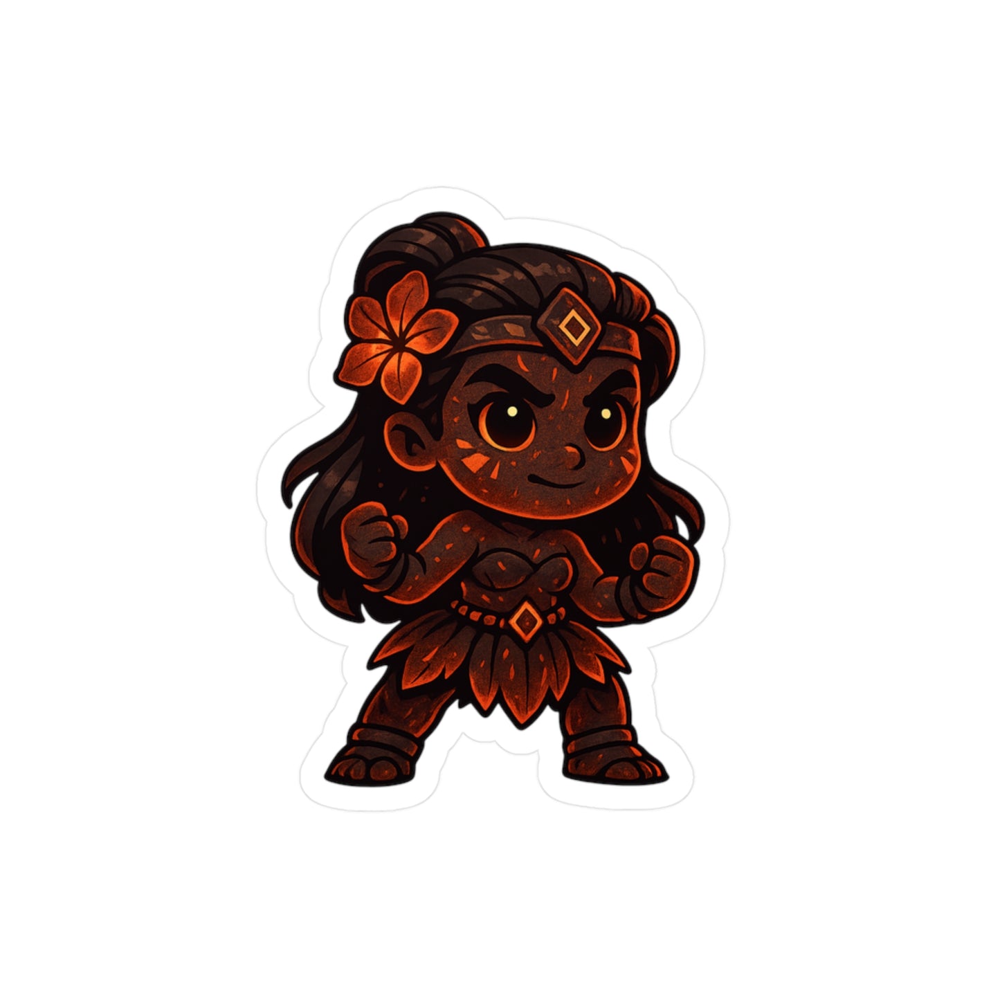 Chibi Wahine Ahi (Fire-Born) | Hawaiian Vinyl Sticker (Waterproof)