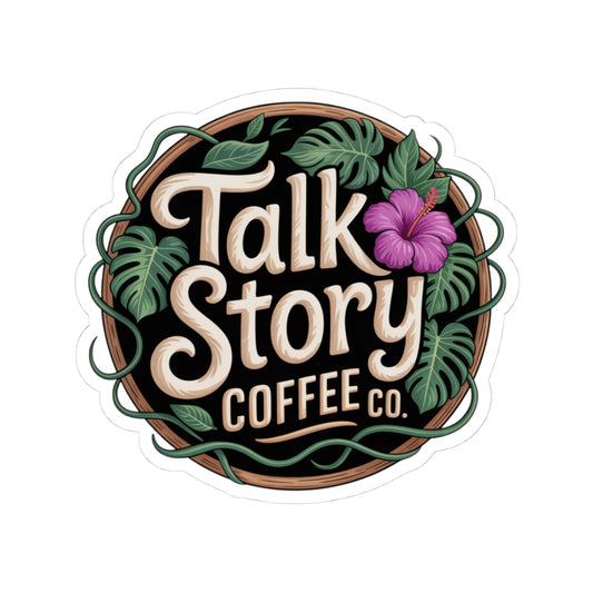 Talk Story Coffee Co. Kiss-Cut Stickers, Tropical Vibe Wall Decor, Laptop Decals, Gift for Coffee Lovers, Summer Party Favors