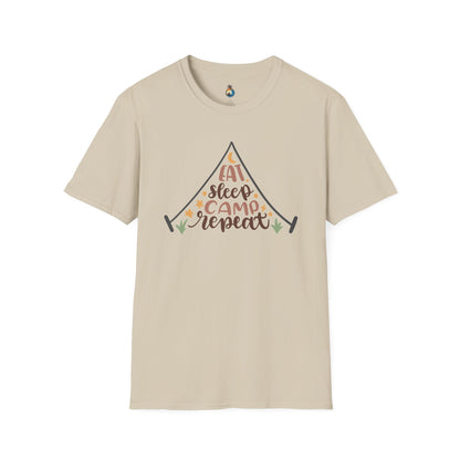 Camping Lifestyle T-Shirt, Eat Sleep Camp Repeat Shirt, Unisex Summer Tee, Outdoor Adventure Clothing, Gifts for Campers, Hiking Memento